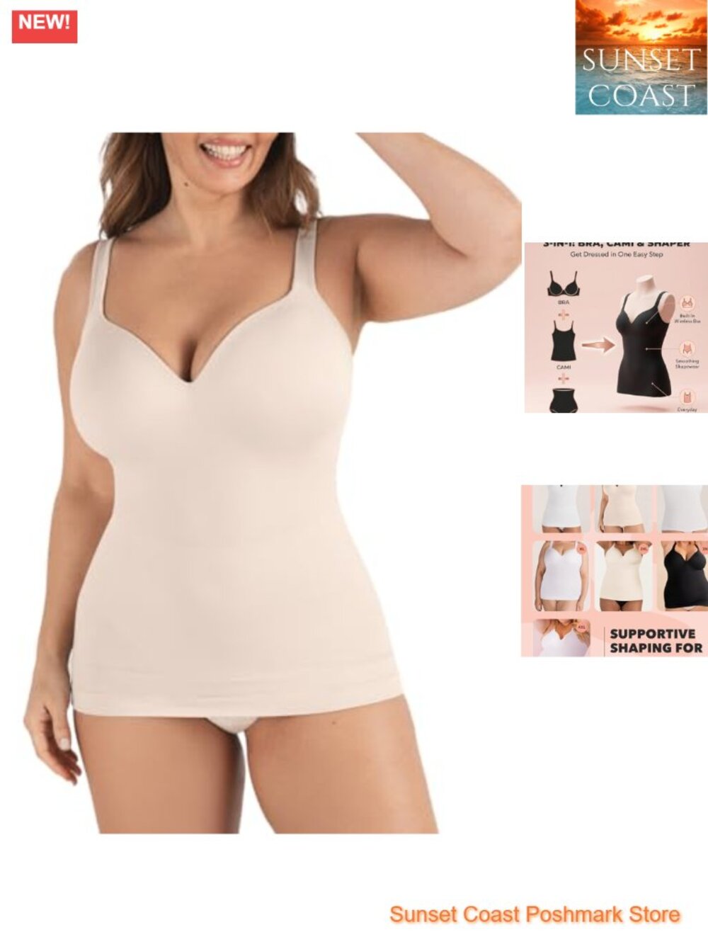 Sweetheart Shapewear Tank Top Cami with Built-In Wireless Bra